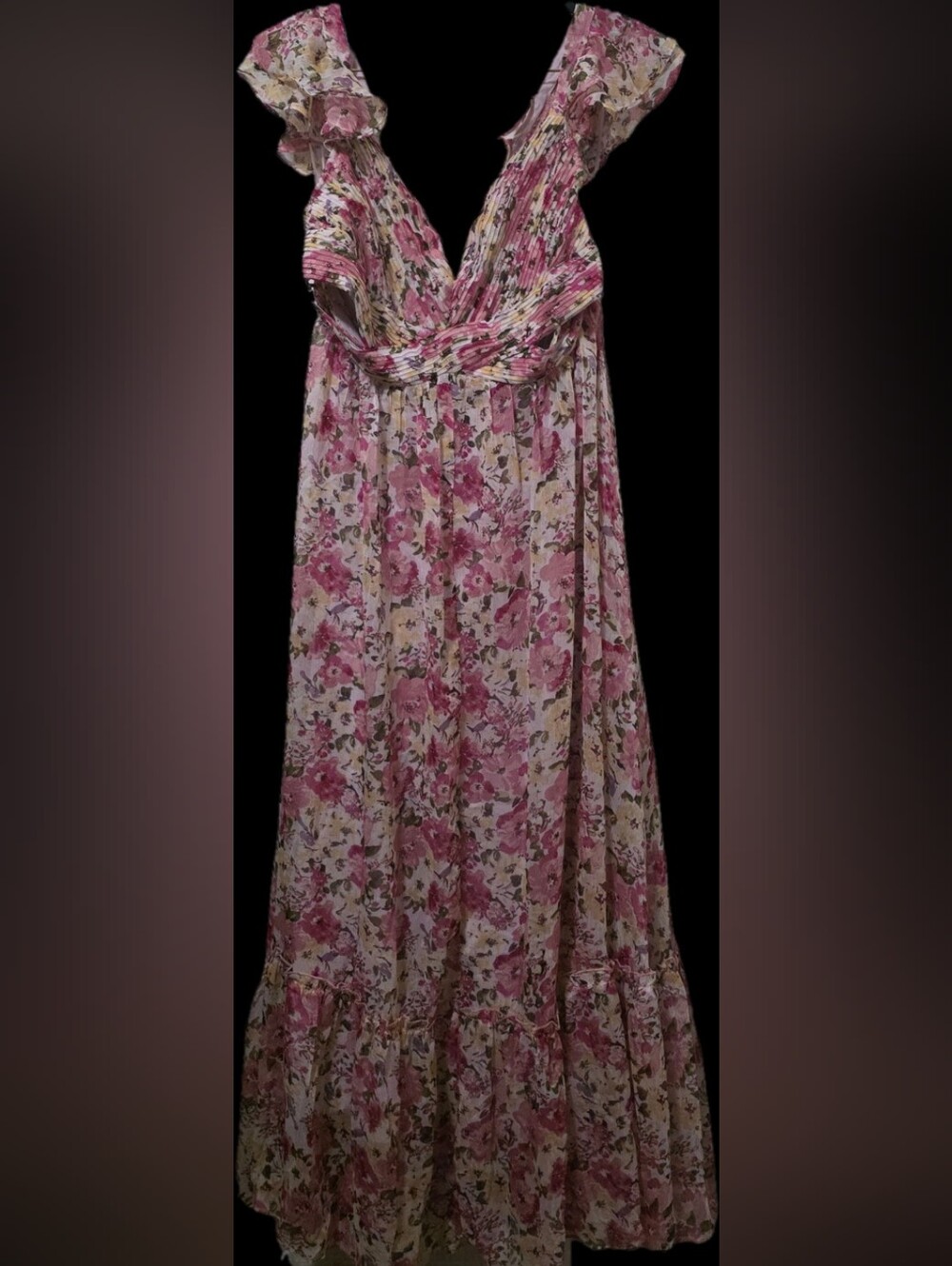 Astr Pink Floral Maxi Dress with Tie-Shoulder and Cutout Waist - Picture 3 of 4